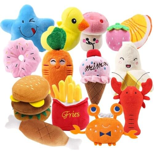 Mini Cartoon Plush Dog Squeaky Toy Funny Fruit Shape Puppy Interactive Bite Resistant Toys Pets Accessories Supplies