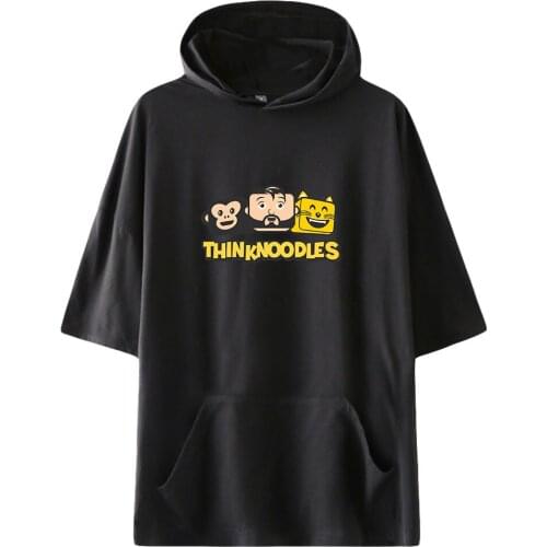 Thinknoodles Fashion Hooded T shirts Unisex Summer Short Sleeve T-shirts Hot Sale Casual Streetwear Clothes