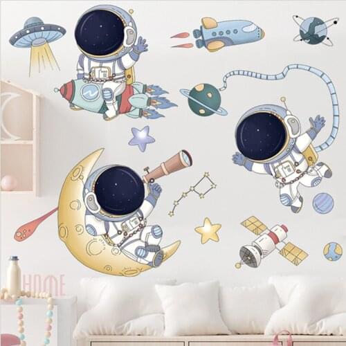 Cartoon Astronaut BAby Wall Sticker Home Decor Wall Mural For Kids Bedroom TV Sofa Background Wall Decal