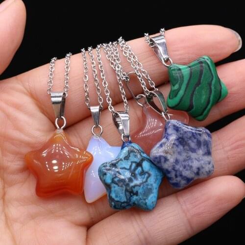 Natural Semi-precious Stone Pendant Pentagram Lenght 20x20mm 40+5cm for Jewelry Making Necklaces Gift