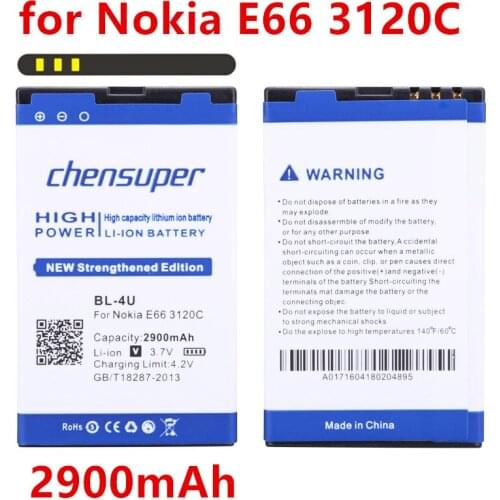New 2900mAh BL-4U BL 4U Li-ion Phone Battery for Nokia E66 3120C 6212C 8900 6600S E75 5730XM 5330XM 8800SA 8800CA