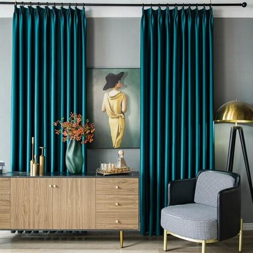 Luxury Silk Thermal Blackout Curtains Solid Color Fabric Light Modern Bedroom Finished Curtains for Living Room Window Treatment