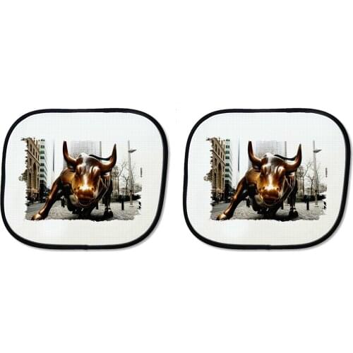 MERCHANDMANIA sun visor double Bull WALL STREET market USA side windows car pair curtains awning