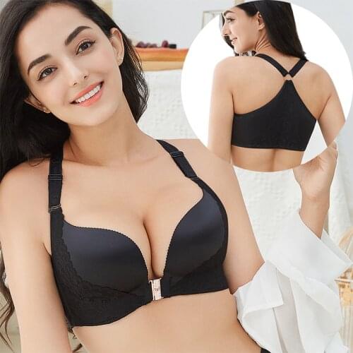Front Close Bra for Women Sexy Lace Brassiere Seamless Wireless Push Up Bralette Plus Size