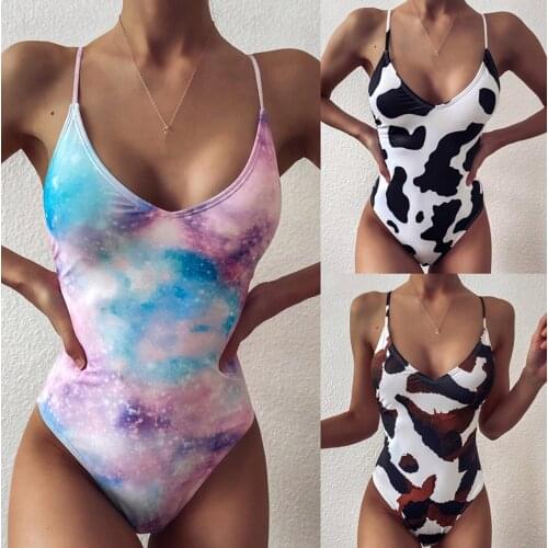 One Piece Swimsuit Women Beach Bathing Suit Woman Cow Tie Dye Printed Bikini Swimming for Beach Wear Monokini Female Swimsuits