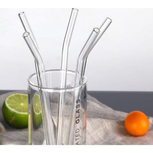 Glass Straws Clear Bent Reusable Straw For Smoothies Essential Oils With Cleaning Brush Straw Set A