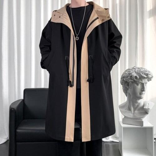 2021NEW Spring Autumn Trench Coat Men Casual Long Trench Man Solid Long Coat Male Hooded Windbreaker Mens