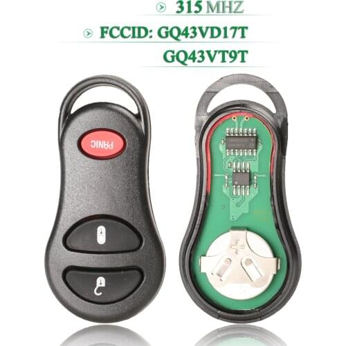 Bilchave 3Buttons 315Mhz Remote Smart Car Key Fob For Dodge Durango Jeep Chrysler Concorde 300M 2001-2004 FCC: GQ43VT9T