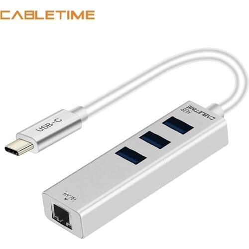 Cabletime USB C Ethernet HUB Type C to USB 3.0 RJ45 Network Card for Windows 10 Xiaomi Mi Box 3 Android TV USB Lan Hub N134