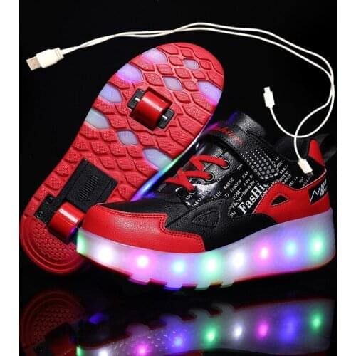 USB Charging Children Roller Skate Casual Shoes Boys Girl Automatic Jazzy LED Lighted Flashing Kids Glowing Sneakers with Wheels