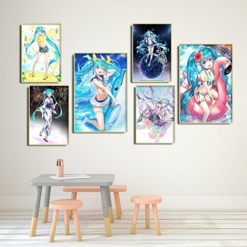 Japanese Anime Girl Miku Wall Artist Home Decoration Poster Print Canvas Painting Bedroom Living Room Picture