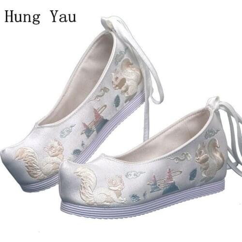 Women Shoes Flat Loafers Shallow National Style Hanfu Embroider Lace Up Costume Fashion Outdoor Breathable Round Toe Casual