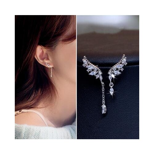 2019 New Arrival Cute 925 Sterling Silver Wings Zircon Stone Earrings for Women Fashion Jewelry