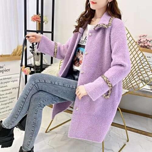 2021 autumn imitation mink velvet sweater coat women loose mid-length coat knitted cardigan trend