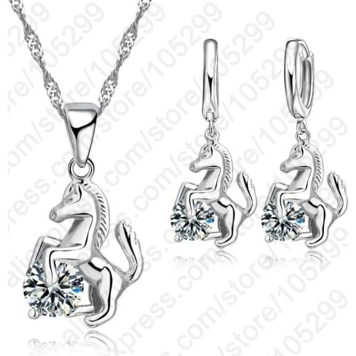 2020 Trendy Horse Design Pendant 925 Sterling Silver Fashion Jewelry Cubic Zircon Necklace Earring For Women Wedding Set