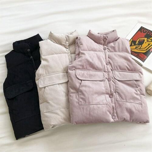Autumn Big Size Women Corduroy Down Cotton Vest Lady Short Paragraph Girl Sleeveless Cotton Jacket Winter Clothes Outerwear 1314