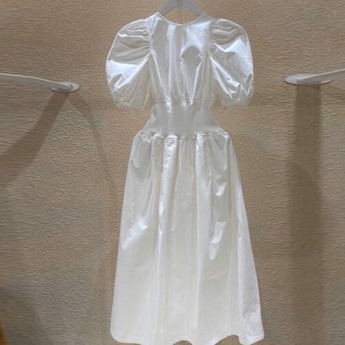 Womens dress 2020 summer bubble sleeve short sleeve waistband dress womens medium length 2020-3