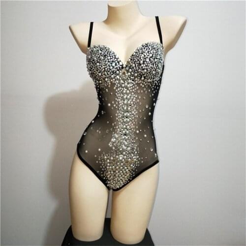 K88 Female sexy black Rhinestone bodysuit dj show jumpsuit pole dance costumes stage wears dress outfits bar catwalk clothe club