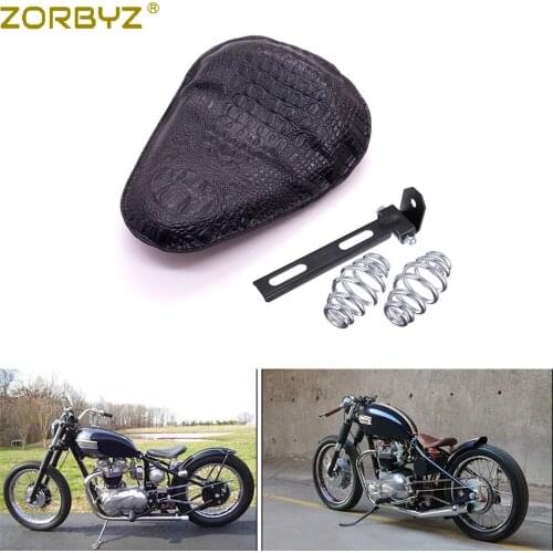 ZORBYZ Motorcycle Black Retro Crocodile PU Leather Solo Drive Seat 3'' Spring & Bracket For Harley Chopper Bobber Custom