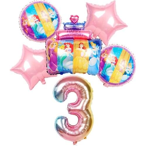 1set Disney Princess Cake Foil Balloons Baby Shower 32inch Number Birthday party decorations kids Toys 18inch Childrens Globos