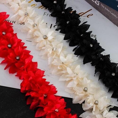 1 yards 70mm Rhinestone Chiffon Flowers Organza Lace Ribbon DIY Headwear Clothing Decoration Accessories Trim Materials