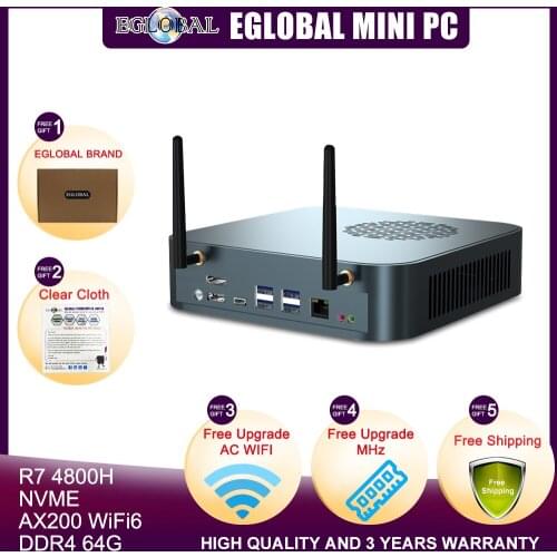 2021 Eglobal Mini Pc AMD Ryzen™ 7 4800H 8 Core AMD Radeon™ Graphics AX WiFi6 M.2 NVMe Windows 11 Gaming Computer PC TPM2.0