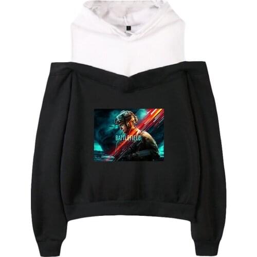 2021 Harajuku HIP HOP Battlefield 2042 2D Printing Women popular Hooded Off-Shoulder Hoodies Sweatshirt