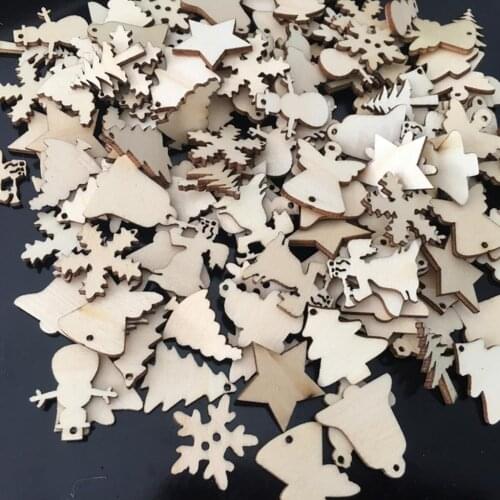50pcs Wooden Christmas Shapes Cut Embellishments Xmas Hanging Ornament