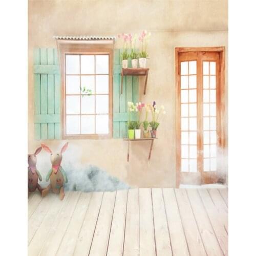 5x7ft Wooden Floor Cartoon Rabbit Flowers Photography Backdrops Photo Props Studio Background