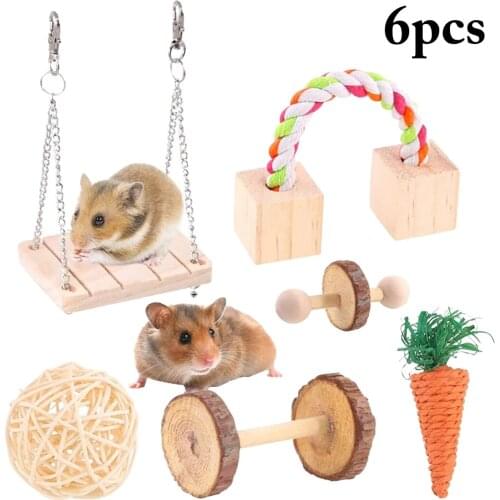 6pcs/Set Multicolor Hamster Chew Toy Bite-Resistant Hamster Rattan Ball Dumbbell Carrot Swing Unique Hamster Toy Pet Supplies