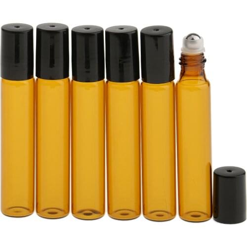 6 Packs 10ml Travel Glass Roller Bottles with Steel Roller Ball Essential Oils Eye Gel Cream Roll-on Container and Mini Funnel