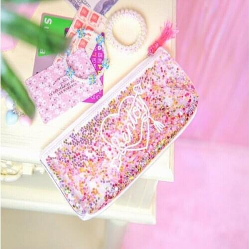 Bentoy hearts Pen bags Korean stationery tassels pencil bags Japanese Hara transparent bag cute