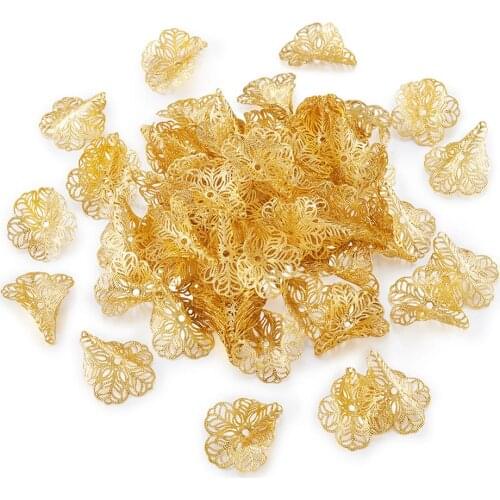 Pandahall 100pcs Iron Gold Bead Caps Filigree flower for women jewelry Earring making DIY Accessories