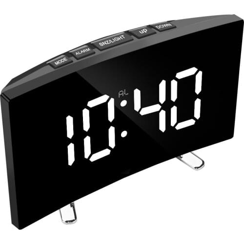 7 Inch Desktop Clock Curved Dimmable Mirror Clock Large Number Table Clock Digital Alarm Clock For Kids Bedroom LED Screen