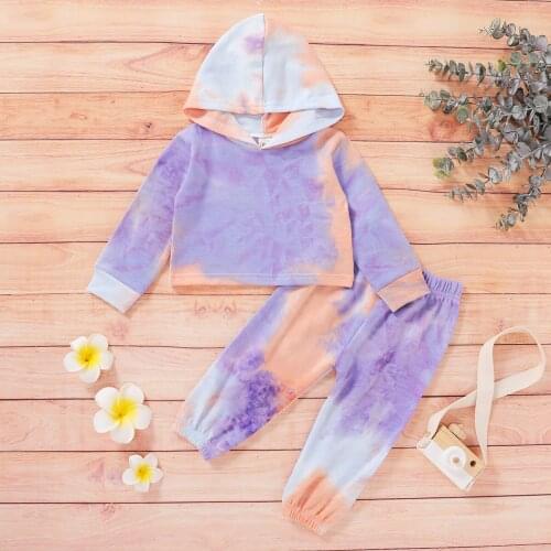 Children Long Sleeves Long Pants Suit Boys Girls Tie-dye Printed Clothes Set Autumn Round Collar Tops Trousers Baby Outfits 1-6T
