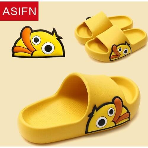 ASIFN Cartoon Duck Kids Cute Slippers Children Slides Women Men Summer Thick Platform Boy Girl Anti-slip Family Matching Shoes