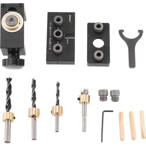 GanWei Adjustable Woodworking 3 in 1 Doweling Jig Kit Pocket Hole Jig Drilling Guide Locator for Connecting Hole Puncher Tool