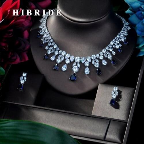 HIBRIDE COlOR BEST QUALITY BRILLIANT CRYSTAL ZIRCON EARRINGS AND NECKLACE JEWELRY SET WEDDING DRESS ACCESSARIES N-170