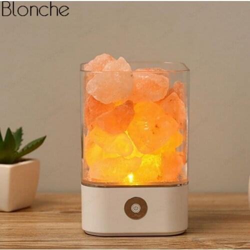USB Crystal Natural Himalayan Salt Lamp Led Lava Rock Lamp for Home Indoor Table Warm Light Bedroom Bedside Lamp Luminaire Decor