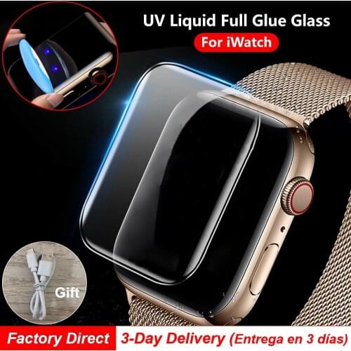 3D Curved Tempered Glass For Apple Watch 40mm 44mm 38mm 42mm Full Glue UV Glass Screen Protector For Series SE 6 5 4 3 2 1 Film
