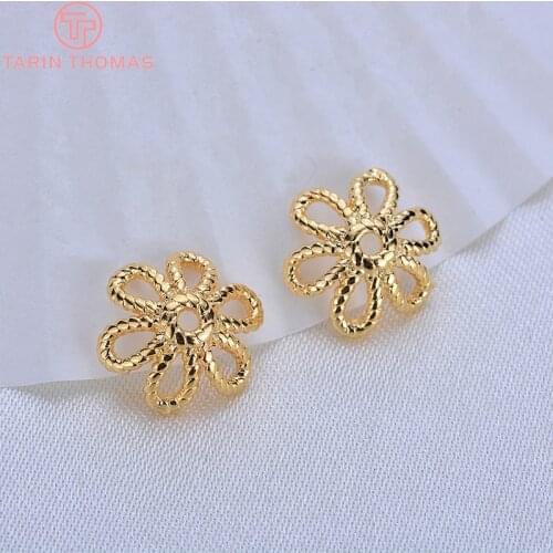 20PCS 11MM 24K Gold Color Plated Brass Flower Beads Caps High Quality Diy Jewelry Accessories