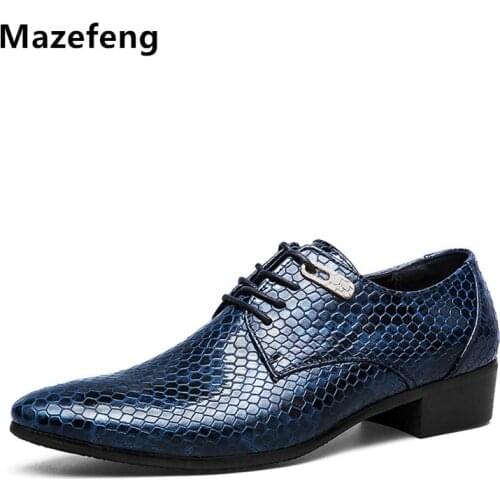 Mazefeng Men Dress Shoes Python Pattern High Quality Men Oxfords Party Wedding Men Flats Patent Leather Men Business Shoes