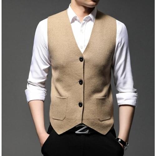 Man Pure Color Sleeveless Sweater Coat Fashion Cardigan Buttons Knit Coat Casual Male Sweater Knitwear