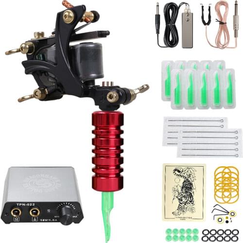 Beginner Tattoo Machine Kit Set Coils Machine Power Tattoo Grips Kits Permanent Make Up Set