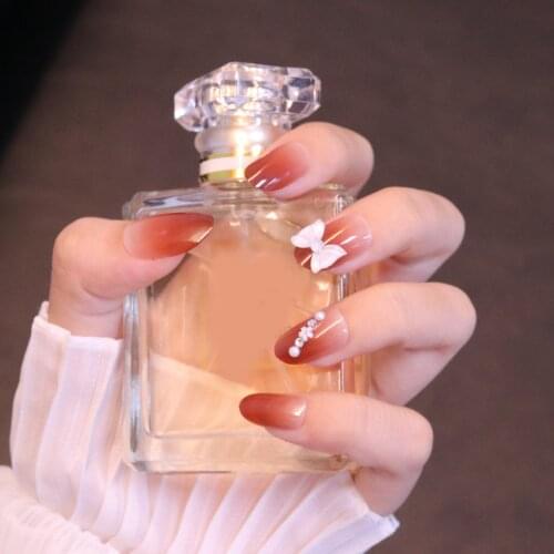 24pcs/box Fake Nails With Glue Red Gradients Wear Long Type Fashion Manicure Patch False Nails Save Time Press On With Design DL