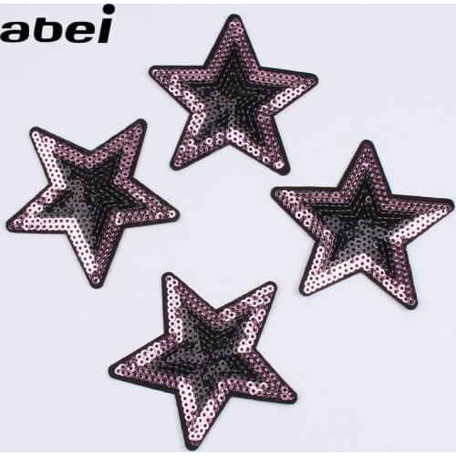 10pcs/lot Sequined Star patch Embroidered Iron On Patches For Clothing DIY Stripes Clothes star Sticker sewing Appliques
