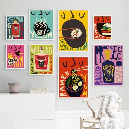 Whiskey Wine Coffee Hamburger Restaurant Wall Art Canvas Painting Nordic Posters And Prints Wall Pictures For Living Room Decor