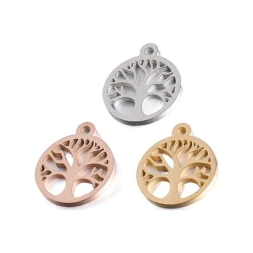 Stainless steel hollow life tree pendant mirror polished jewelry making wholesale bulk plated gold necklace diy chakra beads