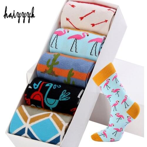 5 Pair/Lot Combed Cotton Mens Socks Four Seasons Compression Men Socks Happy Colorful Fashion Socks Men Big Size 39-45