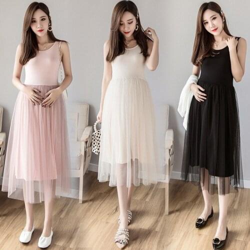 Moms 2021 Sling Vest Skirt Pregnancy Dress For Pregnant Women Clothes Modal Maternity Dresses Fashion Patchwork Voile Maternity